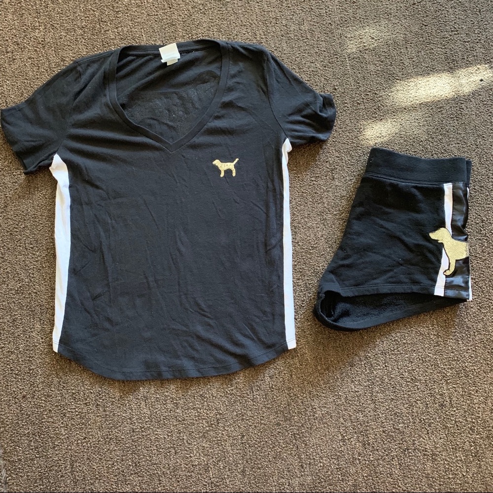 PINK Black & White Shorts w/ Shimmer Sides